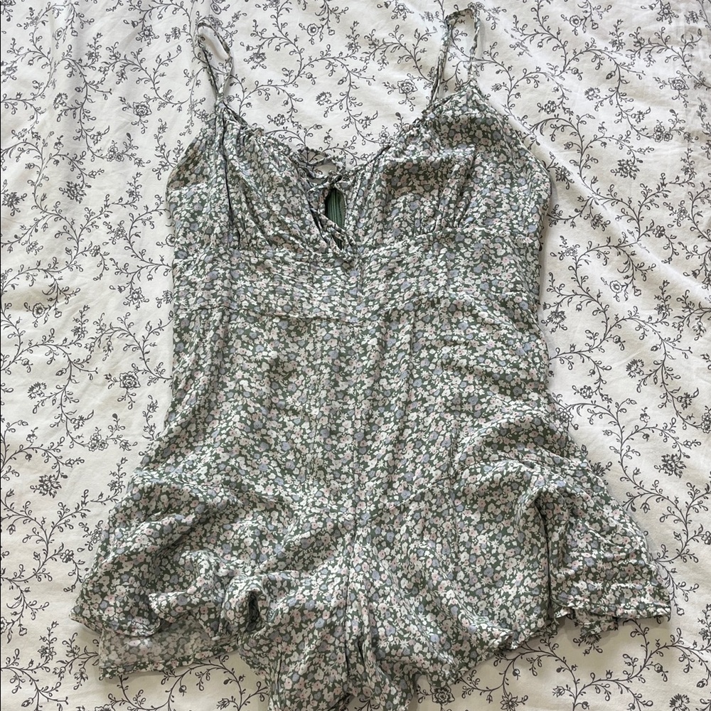 Aeropostale Green Floral Romper